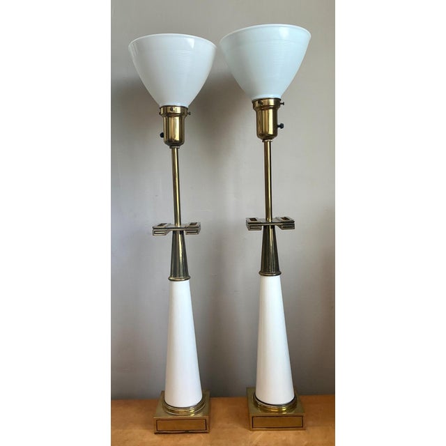Mid 20th Century Vintage Tommi Parzinger for Stiffel Greek Key Brass Lamps - A Pair For Sale - Image 5 of 16