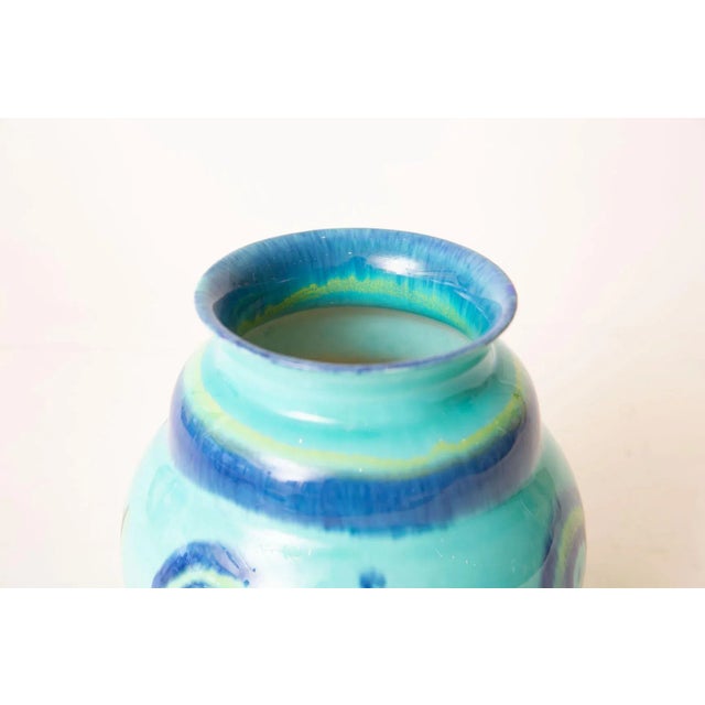 Art Deco Signed Rare Grete Marks Bauhaus Ceramic Bowl, Vessel or Vase Turquoise, Blue, Yellow For Sale - Image 4 of 10