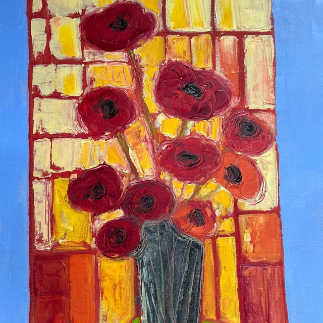 Contemporary Alexandra Brown pop art floral still life painting on canvas. Signed and framed. Measures 16x20 / 20x24...
