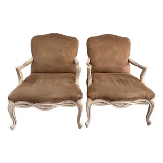 1990s French Louis XV Style Custom Pair of Paint Frame Fauteuils Lounge Chairs For Sale
