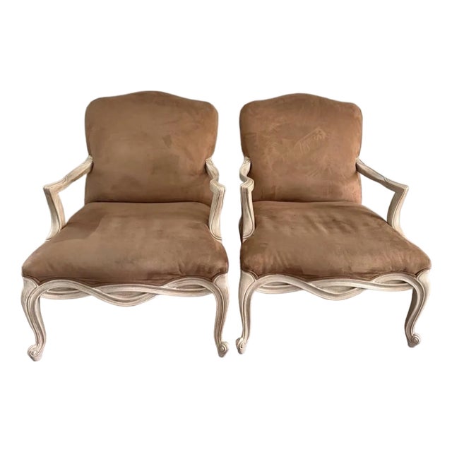 1990s French Louis XV Style Custom Pair of Paint Frame Fauteuils Lounge Chairs For Sale