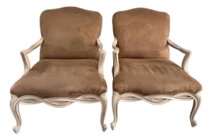 1990s French Louis XV Style Custom Pair of Paint Frame Fauteuils Lounge Chairs