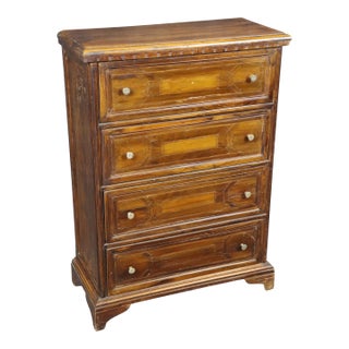 Late 19th Century Italian Provincial Walnut Four Drawer Chest Nightstand For Sale