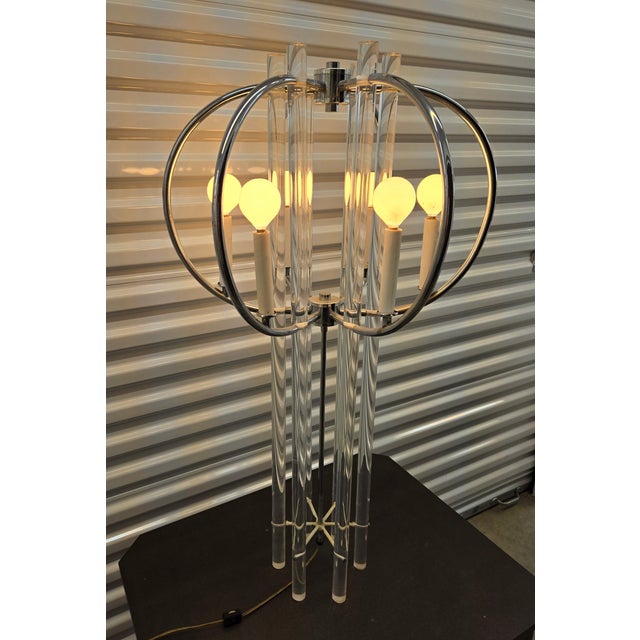 Mid-Century Modern 1920s Charles Hollis Jones Vintage Lucite Chrome Candelabra Table Lamp For Sale - Image 3 of 5