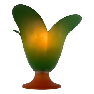 Glass Tullip Table Lamp in Green and Orange from Vandeheg, Netherlands For Sale