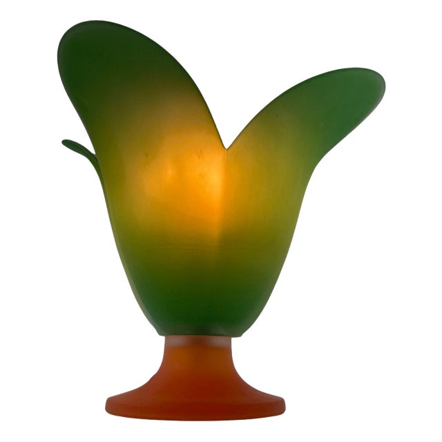 Glass Tullip Table Lamp in Green and Orange from Vandeheg, Netherlands For Sale