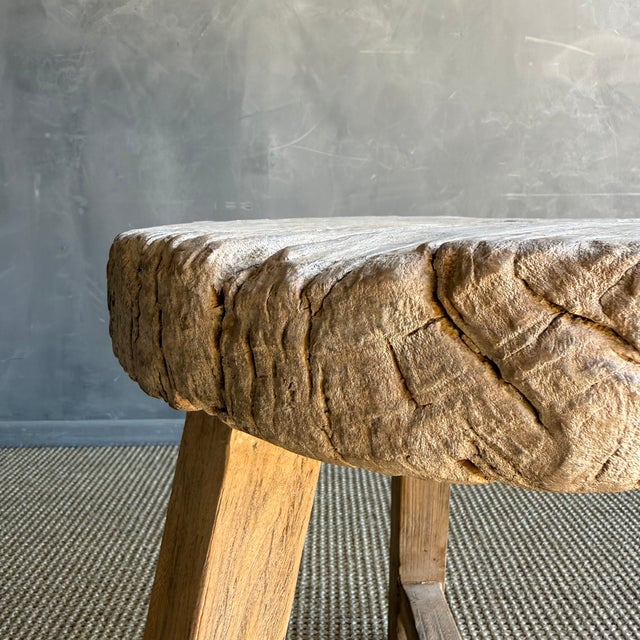 Late 20th Century Vintage Elm Wood Wheel Table in Natural Finish For Sale - Image 5 of 8