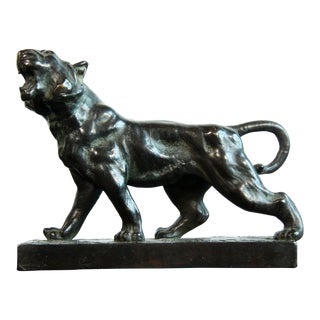 Antique 1920's Pompeian Bronze Patina'd Bronze Tiger Sculpture For Sale