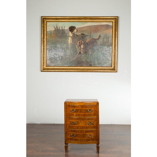 Wood Italian 1800s Petite Walnut Three-Drawer Bow Front Chest with Banding For Sale - Image 7 of 12