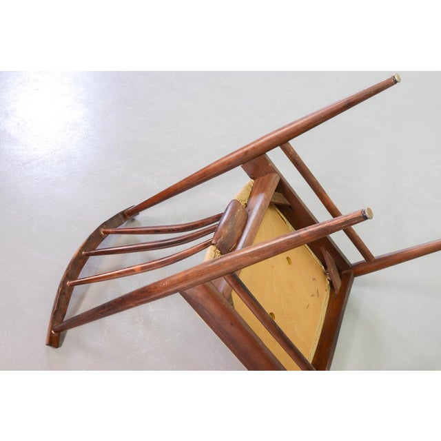 Scandinavian Rosewood Spindle Back Dining Chairs with Caramel Leatherette Upholstery, 1970s, Set of 4 For Sale - Image 11 of 16