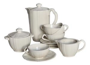 Vintage Ivory Earthenware Tea Service for 4 with Scalloped Rims, 1980s