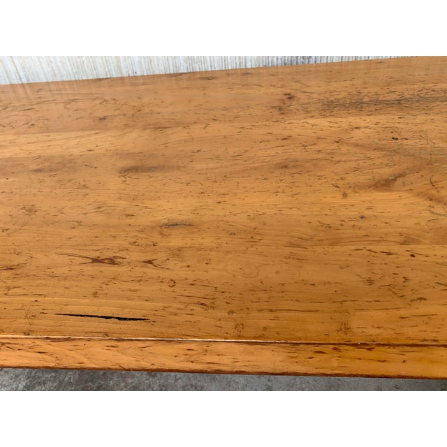 Brown 20th Century Spanish Cyprees Lyre Legs Trestle Dining Farm Table For Sale - Image 8 of 18