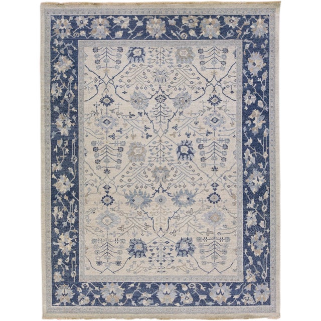 Beige Apadana's Artisan Collection Handmade Floral Pattern Wool Rug For Sale - Image 10 of 10