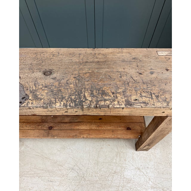 Brutalist Large Antique Carpenter's Workbench in Oak, 1920s For Sale - Image 3 of 17