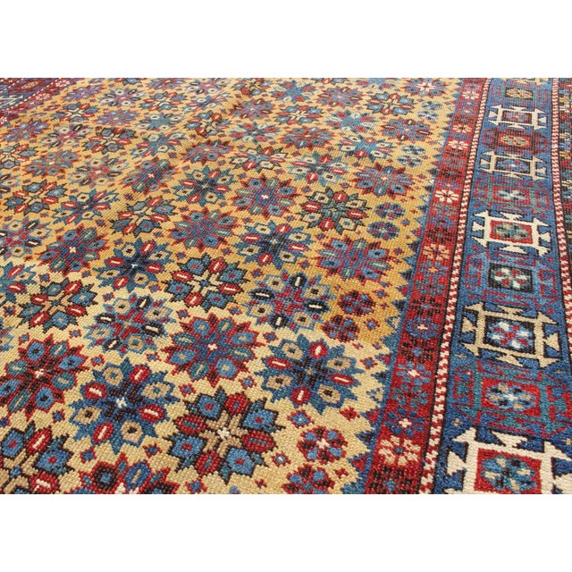 Late 19th Century Antique Caucasian Shirvan Rug in Yellow Background and Blue Border For Sale - Image 5 of 7