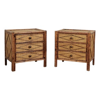 Pair of Vintage British Colonial Faux Bamboo and Grasscloth Stands For Sale