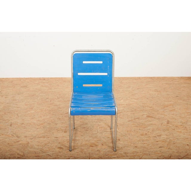 Vintage Garden Chair in Steel, Plywood, and Wood Slats, in Good conditions. Designed 1920 to 1949