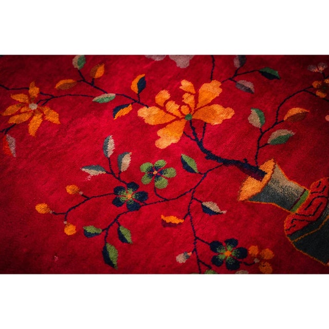 Raspberry Pink 1920s Antique Fuschia Asymmetrical Floral Handknotted Wool Chinese Art Deco Rug For Sale - Image 8 of 8