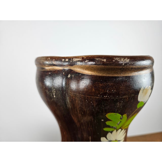 Brown Brown Ceramic Vase with Floral Decorations, 1990 For Sale - Image 8 of 17