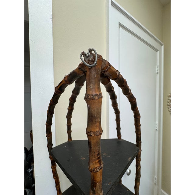 Chinoiserie Antique Burnt Bamboo Hanging Corner Shelf For Sale - Image 3 of 8