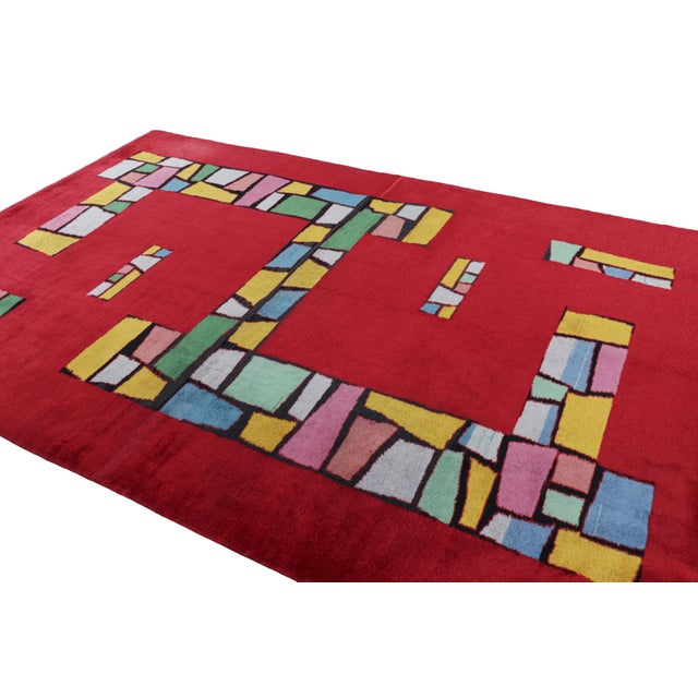 Rug & Kilim Vintage Zeki Müren Rug in Red With Colorful Geometric Patterns, From Rug & Kilim For Sale - Image 4 of 8