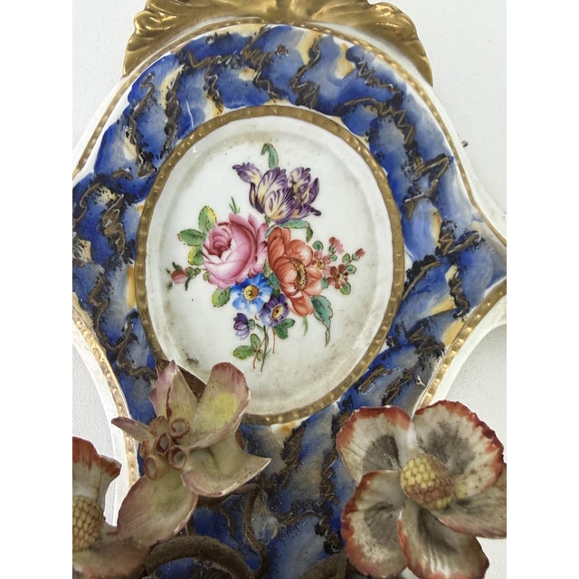 Two-Light Wall Lamps in Wrought Iron and Decorated Porcelain, 1940s, Set of 2 For Sale - Image 9 of 14