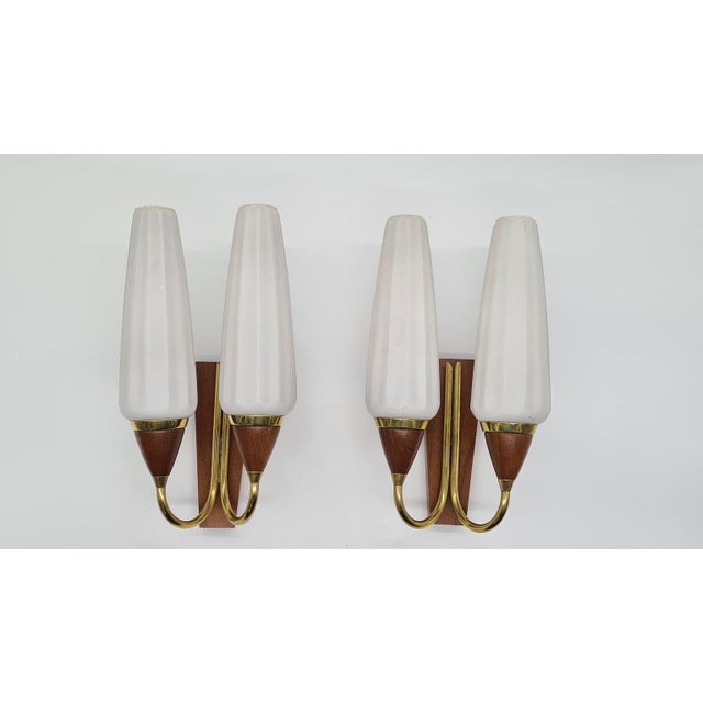 Wall Lamps in Teak, Brass and White Glass, Germany, 1960s, Set of 2 For Sale - Image 9 of 9