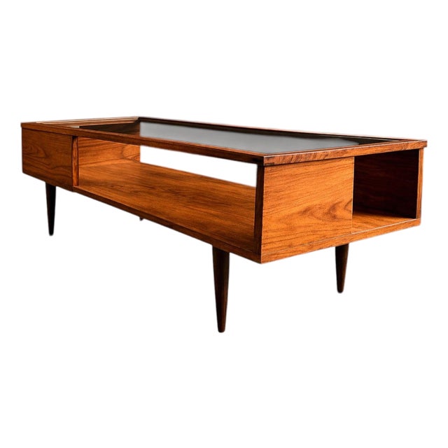 Carlo Hauner Caviuna Wood & Glass Display Coffee Table, Brazil, 1950s For Sale