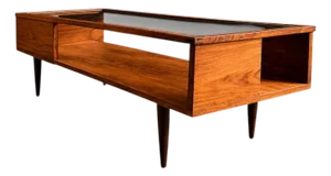 Carlo Hauner Caviuna Wood & Glass Display Coffee Table, Brazil, 1950s
