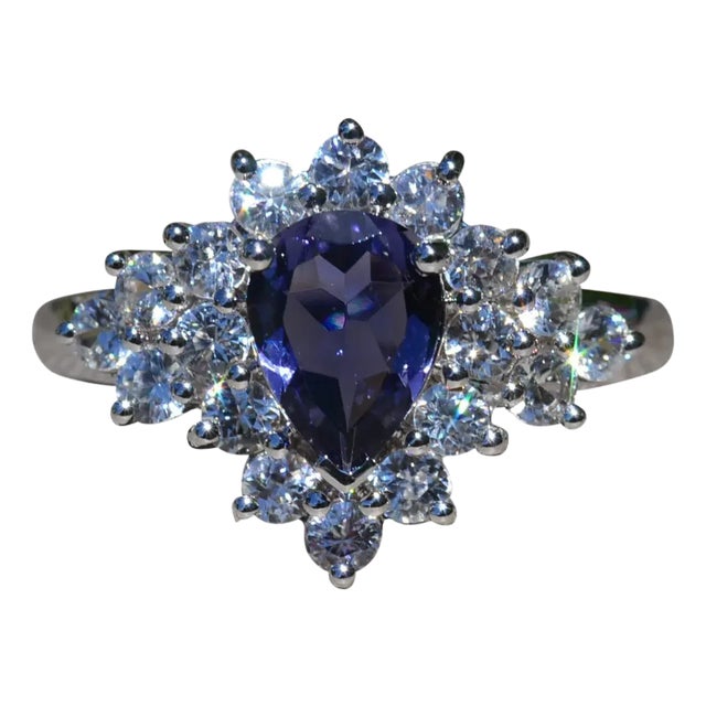 The Betula: Ladies White Gold Cocktail Ring set with Iolite and White Zircon For Sale