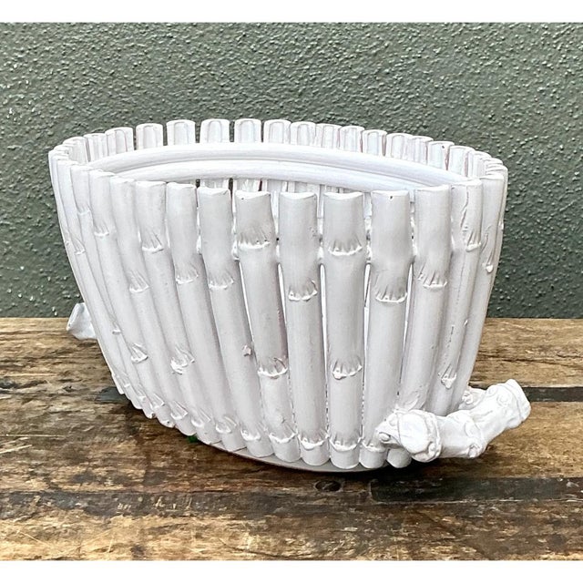 Mid 20th Century Vintage White Ceramic Bamboo Basket For Sale - Image 5 of 12