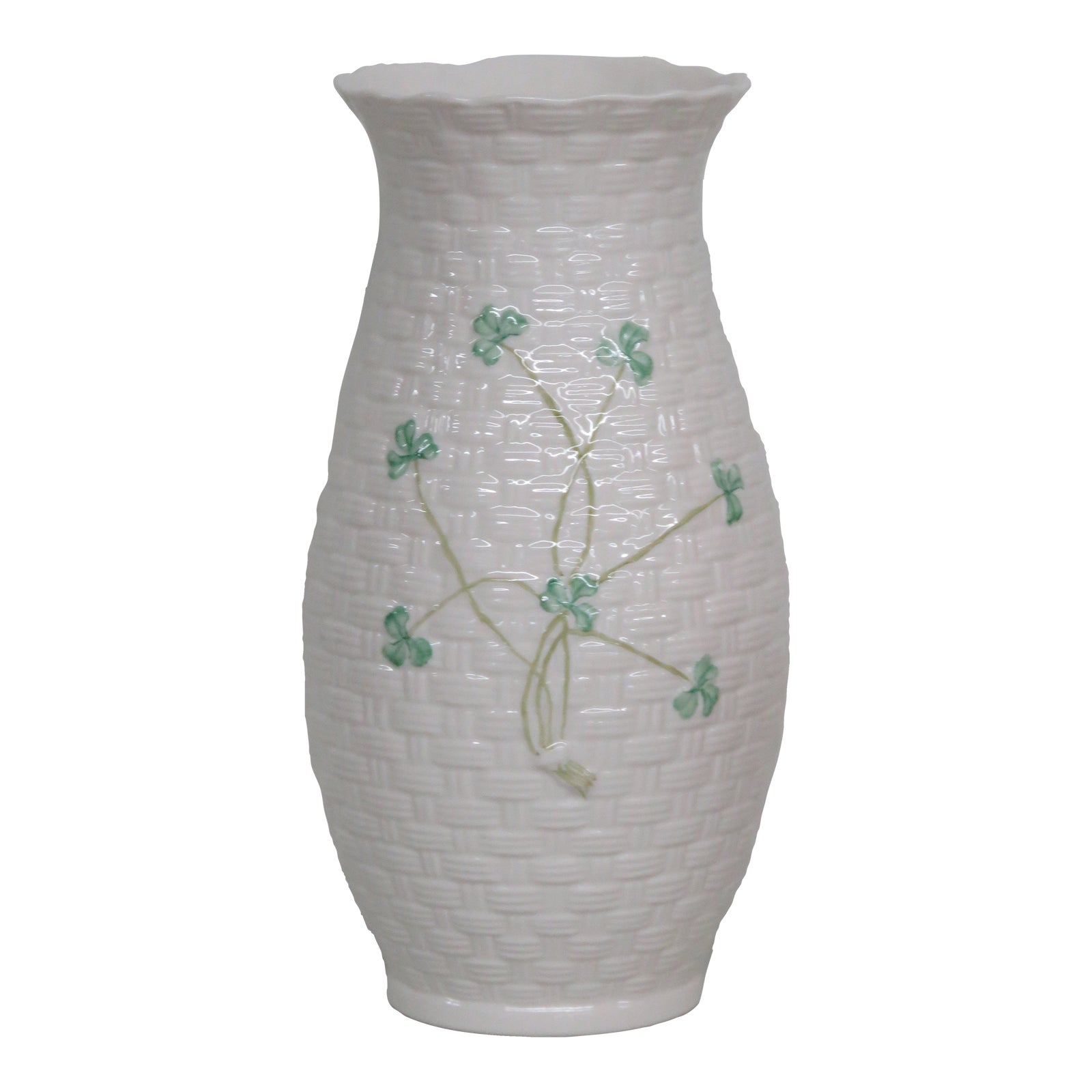Belleek Irish Shamrock Basketweave Ceramic Millennium 2000 Vase Chairish