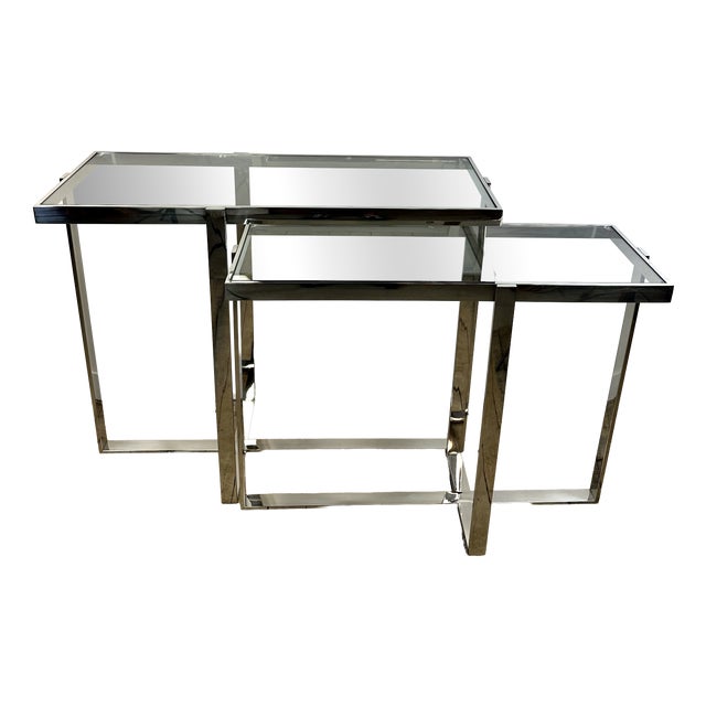 Double Console Table in Chromed Metal and Glass, 2000s For Sale