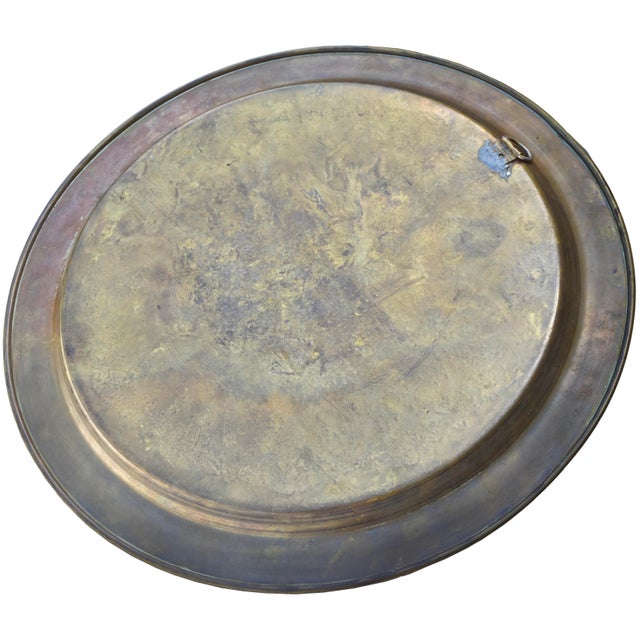 Brass Early 20th Century Handmade Floral-Patterned Moroccan Brass Tray For Sale - Image 8 of 8