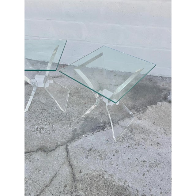 Modern Pair of Butterfly Lucite Side Tables For Sale - Image 9 of 12