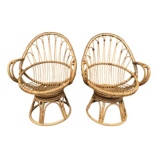 Rattan Egg Chairs, 1960s, France, Set of 2 For Sale