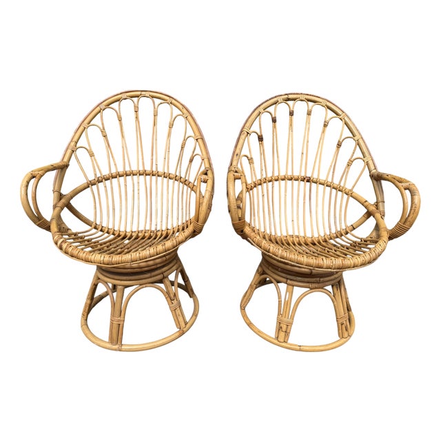 Rattan Egg Chairs, 1960s, France, Set of 2 For Sale