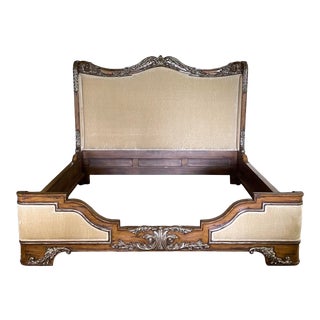 Marge Carson Carved Gilt Wood & Upholstered King Bed For Sale