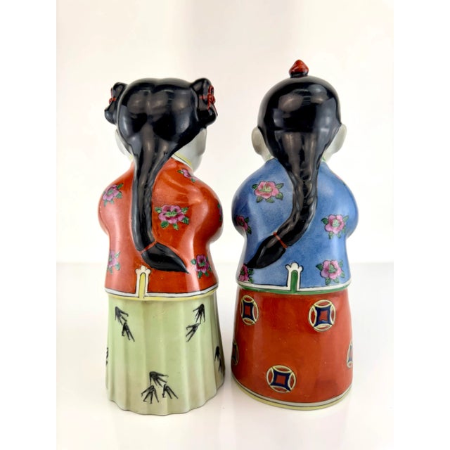 Vintage Asian Famille Rose Porcelain Figures, Republic Period Style, a Pair For Sale - Image 9 of 12