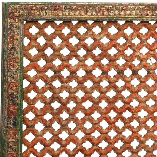 Vintage Painted Jali Panel with Peacock Motif, 1970s For Sale - Image 4 of 5