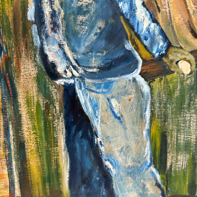1970s Latin American Art Flower Vendor Oil on Wood For Sale - Image 10 of 12