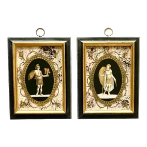 Mid 20th Century Pair Vintage Neoclassical Eglomise Roman Soldiers Framed Prints