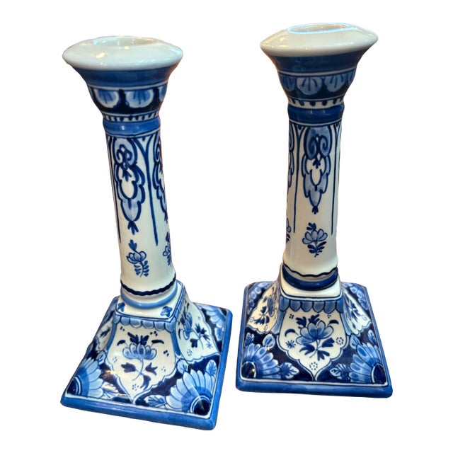 Royal Delft Holland Candlesticks - A Pair Circa 1968 For Sale