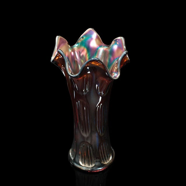 Red Circa 1940 Small Vintage Decorative English Carnival Glass Flower Vase For Sale - Image 8 of 13