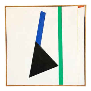 1980s Stefano Bicini Geometric Oil on Canvas, Signed and Dated ‘85, Framed For Sale
