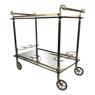 Hollywood Regency Brass and Glass Bar Trolley For Sale