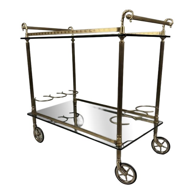 Hollywood Regency Brass and Glass Bar Trolley For Sale