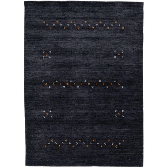 Textile Modern Gabbeh Style Handmade Charcoal Wool Rug With Minimalist Design For Sale - Image 7 of 7