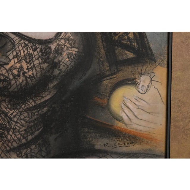 Pastel Portrait of a Woman in a Black Lace Mantilla, Signed R. Casas, Reframed With Museum Glass For Sale In Denver - Image 6 of 14