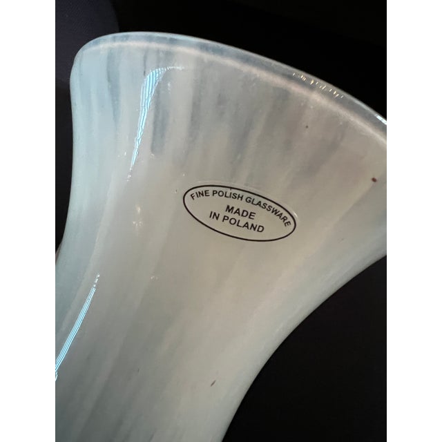 Contemporary White and Cobalt Blue Vase Polish Glass For Sale In Tampa - Image 6 of 8